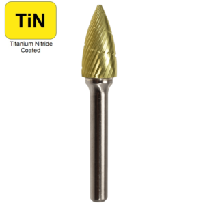 1/2" x 1" x 1/4" x 2-3/4", Bench Lathe Burr, Regular Cut, TiN