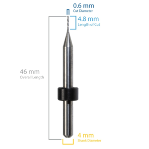 0.6 x 4.8 x 4 x 46, 2 FL Ball Endmill for Origin - Haas/Yenadent, Bright Finish