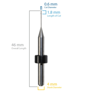 0.6 x 1.8 x 4 x 46, 2 FL Ball Endmill for Origin - Haas/Yenadent, Bright Finish, 8.2mm Reach