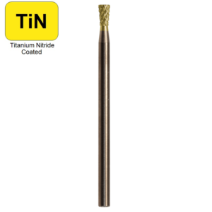 .0925" x 1/8" x .0925" x 1-1/2", 10&deg;, Solid Hand Piece Burr, Fine Cut, TiN