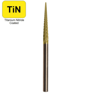 .0925" x 5/8" x .0925" x 1-1/2", 7&deg;, Solid Hand Piece Burr, Regular Cut, TiN