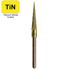 1/8" x 5/8" x .0925" x 1-1/2", 10&deg;, Solid Hand Piece Burr, Regular Cut, TiN