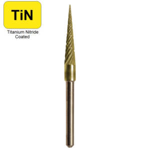3mm x 16mm x 2.35mm x 38mm, 10&deg;, Solid Hand Piece Burr, Regular Cut, TiN